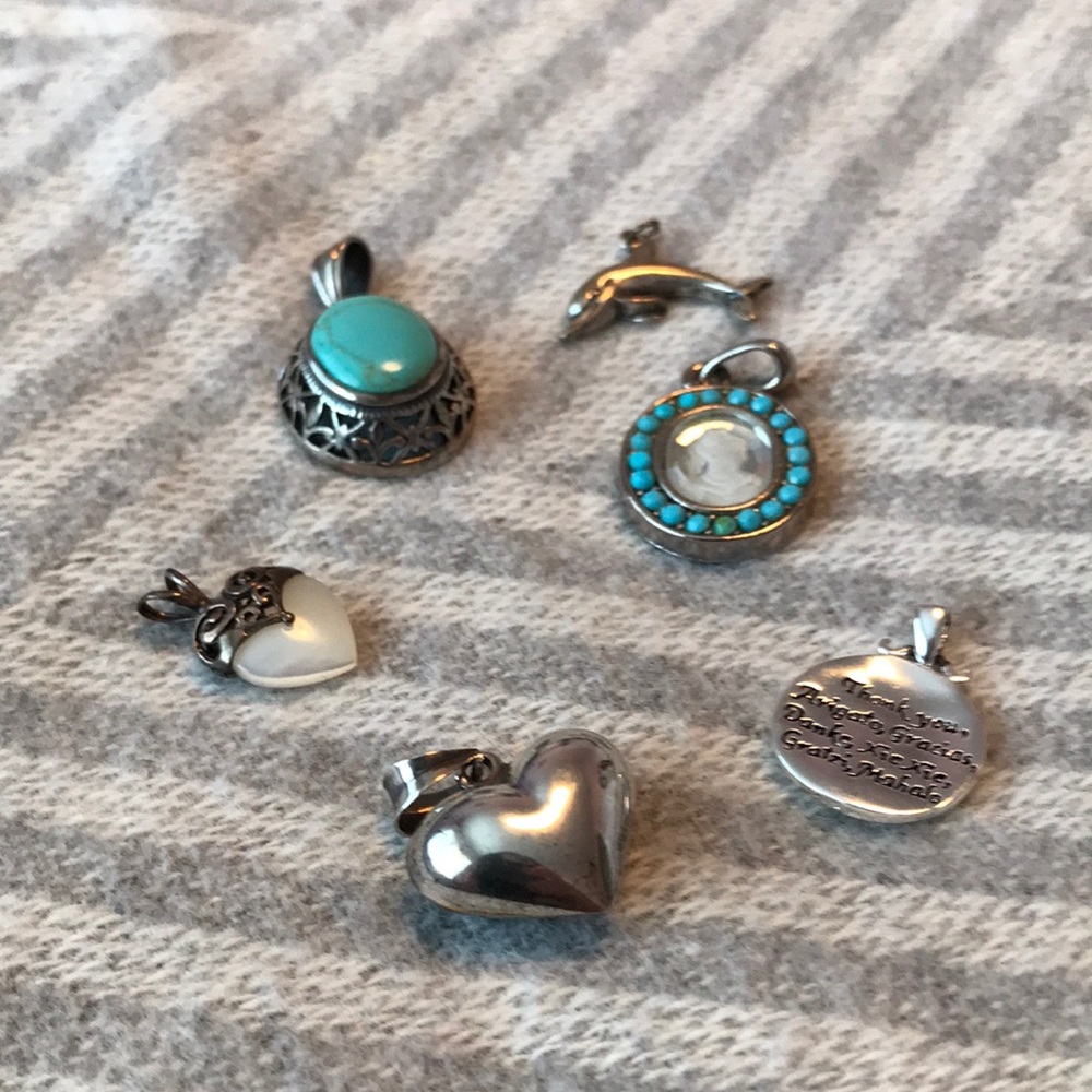 Silver Necklace Pendants Silver 925 Dolphin Turquoise Heart Thank You - Picture 4 of 16